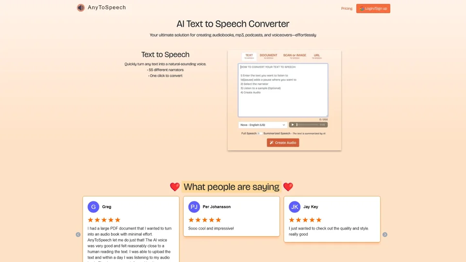 AI Text to Speech Online Converter with Realistic Voices | AnyToSpeech