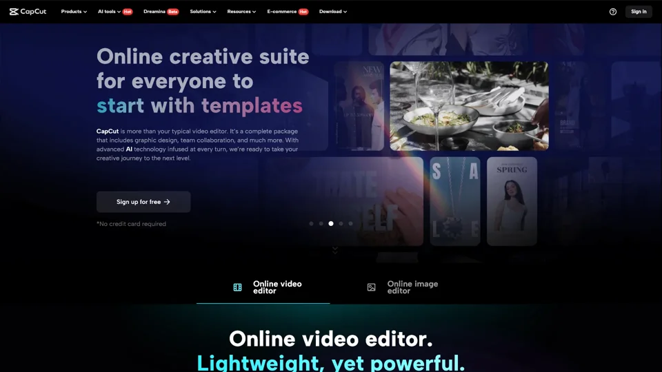 CapCut creative suite for video editing, graphic design, and more