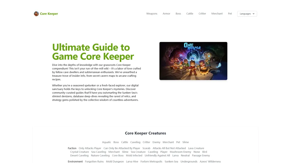 Core Keeper - Wiki and Guide to Armor, Bosses, Food, Weapons

Core Keeper (Core Keeper) is a sandbox construction and exploration game. In the game, you can mine, build, fight, and tame pets, experiencing unique underground adventures.

In this guide, we will introduce you to the most important equipment in the game: information related to [Armor, Bosses, Food, Weapons], hoping to help everyone play better.

Let's explore the underground world together.