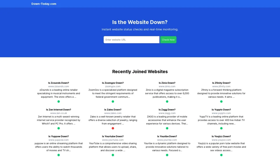 Down-Today.com | Real-Time Status Checker & Updates