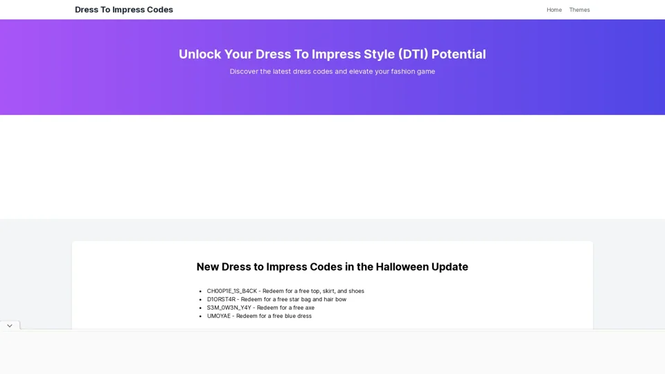 Dress To Impress Codes - New DTI Codes 2024