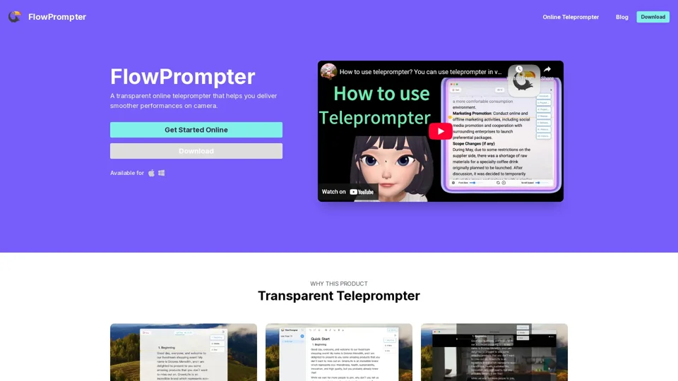 FlowPrompter - Transparent teleprompter online