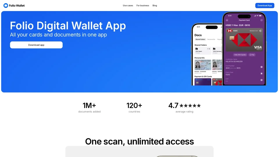 Digital wallet app for mobile phones - Virtual card holder for debit, credit cards, and documents | Folio