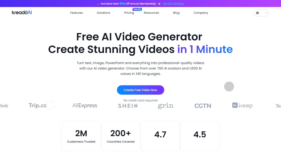 Free AI Video Generator: Create AI Videos & Voice in 1 Min | KreadoAI
