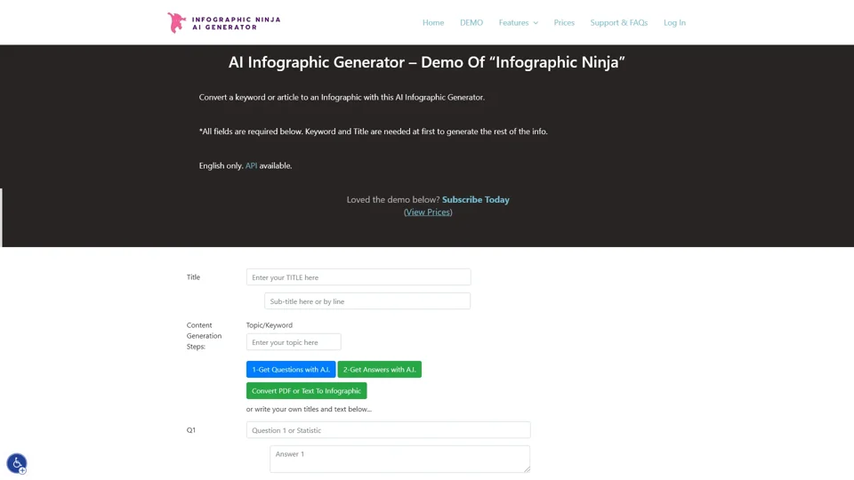 AI Information Graphic Generator - Demo of "Information Graphic Ninja" - InformationGraphic.Ninja  

- AI Information Graphic Generator: A powerful tool that leverages AI Technology to assist users in creating professional and visually appealing infographics.  
- "Information Graphic Ninja" Demo: An innovative demonstration of the AI Information Graphic Generator, showcasing its capabilities in designing and generating high-quality infographics.  
- InformationGraphic.Ninja: The official platform where the AI Information Graphic Generator is hosted, providing users with a user-friendly interface to create stunning infographics effortlessly.