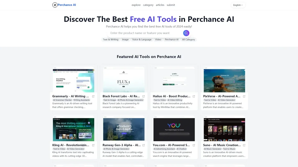 Discover the Ultimate Free AI Tools Directory at Perchance AI

Explore a comprehensive collection of free AI tools, designed to streamline your workflow and enhance your productivity. Whether you're looking for chatbots, image generators, code assistants, or data analyzers, Perchance AI has got you covered.

Why Choose Perchance AI?
- Cost-Effective Solutions: Access high-quality AI tools without any cost.
- User-Friendly Interface: Designed for seamless navigation and ease of use.
- Versatile Applications: From creative projects to technical tasks, our tools cater to all your needs.

Unlock Your Full Potential
Perchance AI is more than just a directory—it’s your go-to destination for exploring the latest advancements in AI technology. Whether you're aiming to boost productivity or unlock your creative potential, Perchance AI serves as the perfect guide to navigating the ever-evolving world of artificial intelligence.

Start Exploring Today!
Dive into our extensive library of free AI tools and discover the perfect solution to match your requirements. Your next breakthrough could just be a click away!