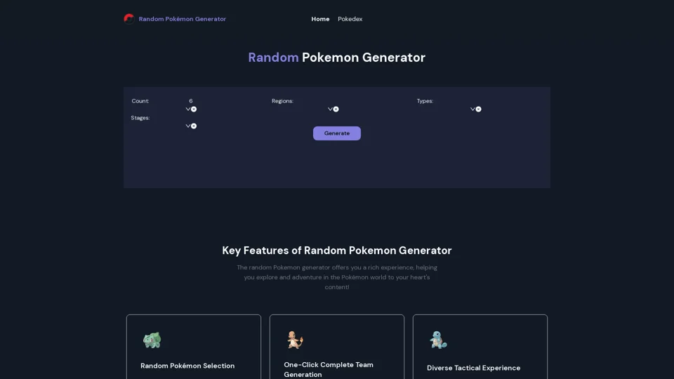 Random Pokemon Generator - Easy to customize and randomly generate Pokemon.