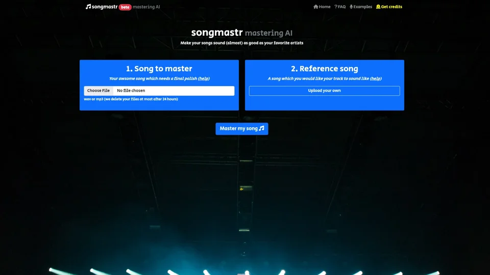 Songmastr | Automatic song mastering for reference / 7 tracks per week for FREE!