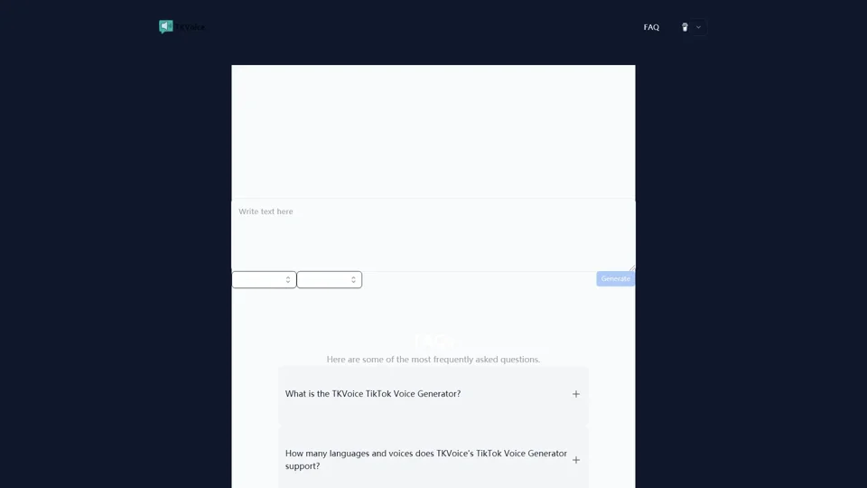 Free TikTok Voice Generator: TikTok Text to Speech | TKVoice  

- Transform text into authentic TikTok voices  
- Customizable speech synthesis for unique audio experiences  
- Support for multiple languages and voice styles  
- User-friendly interface with easy controls  
- Free to use and compatible with various platforms