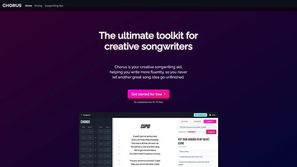 Chorus Songwriting App and Lyrics Assistant